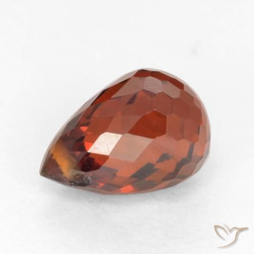 Granada espessartita laranja avermelhado profundo natural 1,36ct, briolete, VS