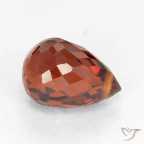 Granada espessartita laranja avermelhado profundo natural 1,36ct, briolete, VS