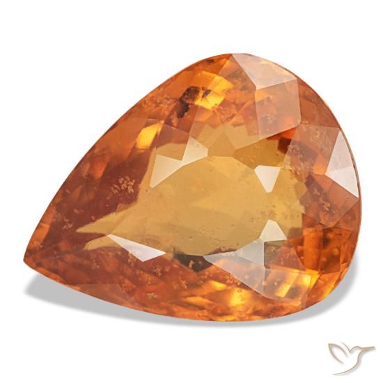 Granada espessartita laranja natural 7,66ct, formato de pêra, VS
