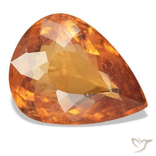 Granada espessartita laranja natural 7,66ct, formato de pêra, VS