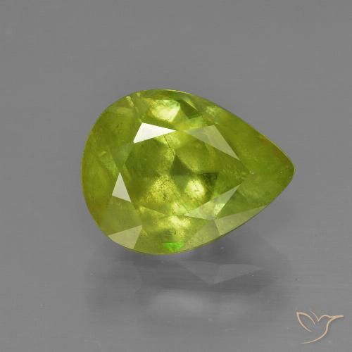 3.09ct Natural verde vivo Esfena, Formato de pêra, SI