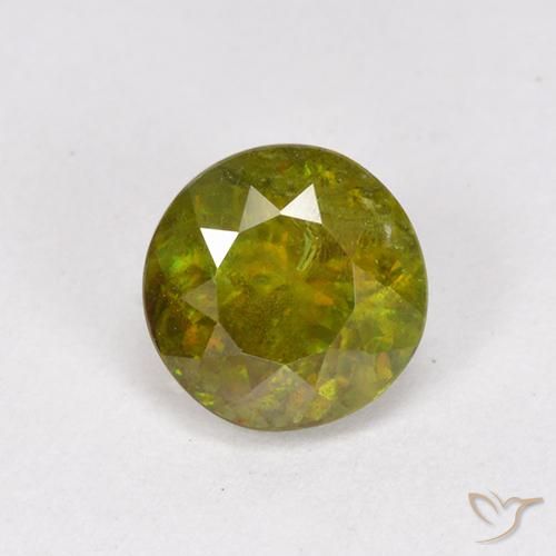 0.95ct Natural Verde amarelado Esfena, Redondo, VS-SI
