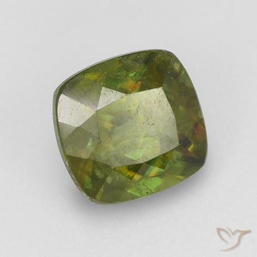 Esfena Verde Terroso Natural 1.11ct, Almofada, VS-SI