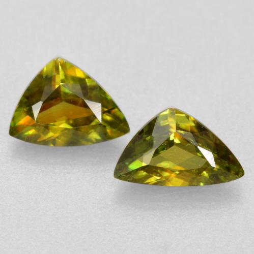 Pedras preciosas de esfena verde natural de 0,75 ct, trillion, VS-SI