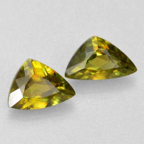 Pedras preciosas de esfena verde natural de 0,75 ct, trillion, VS-SI