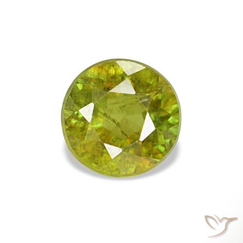 Esfena verde terroso quente natural 0,40ct, corte redondo, VS