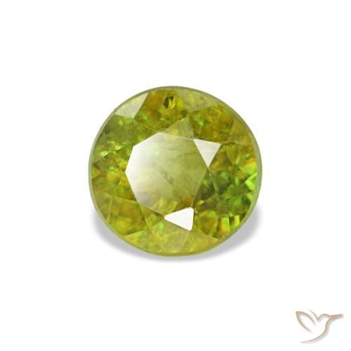 Esfena verde terroso quente natural 0,40ct, corte redondo, VS