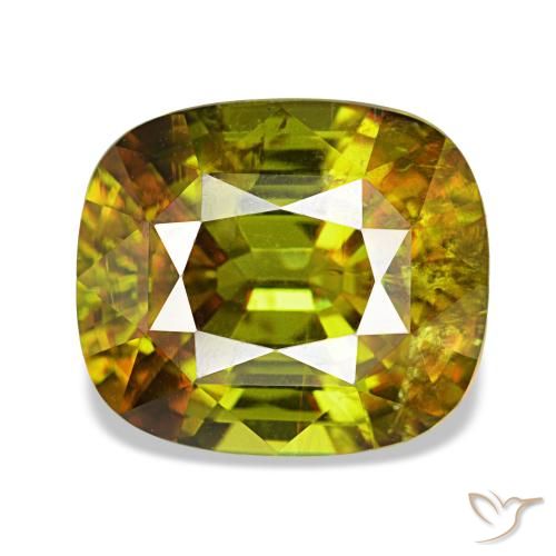 Esfena verde natural 4,31ct, almofada cortada, VS