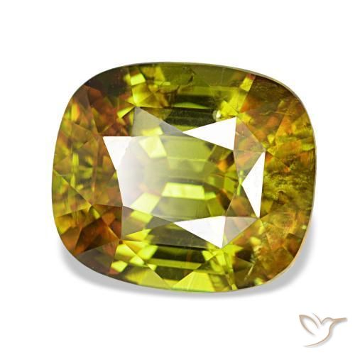 Esfena verde natural 4,31ct, almofada cortada, VS