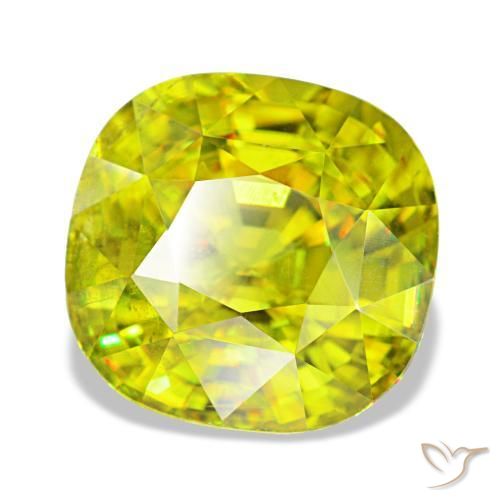 Esfena verde natural 4,65ct, almofada cortada, VS