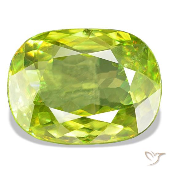 Esfena verde natural 8,07ct, almofada cortada, VS