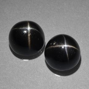 Pedras preciosas de Diopsídio Estelar Preto natural de 9.41 ct, Corte Redondo, Opaco