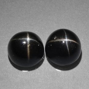 Pedras preciosas de Diopsídio Estelar Preto natural de 9.41 ct, Corte Redondo, Opaco
