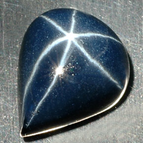 Safira estrela azul natural 5,25ct, formato de pêra, opaco