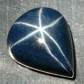 Safira estrela azul natural 5,25ct, formato de pêra, opaco