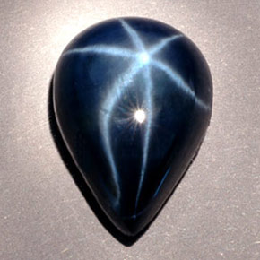 Safira estrela azul natural 9,60ct, formato de pêra, opaco