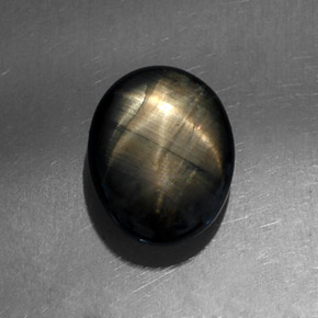 Safira estrela preto natural 4,26ct, corte oval, opaco