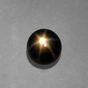 Safira estrela preto natural 1,22ct, corte redondo, opaco