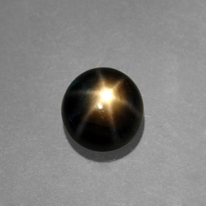 Safira estrela preto natural 1,22ct, corte redondo, opaco