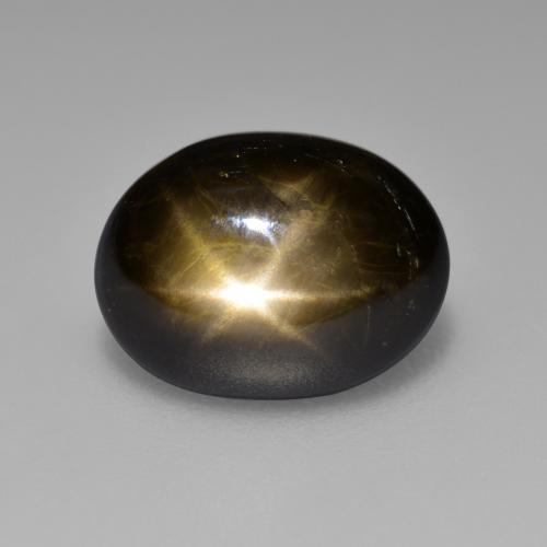Safira estrela preto natural 4,65ct, corte oval, opaco
