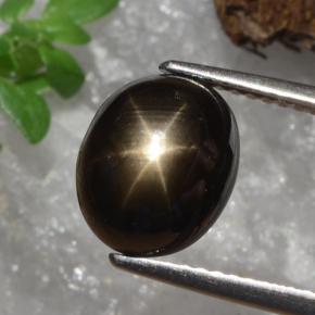 Safira estrela preto natural 4,91ct, corte oval, opaco