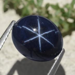 Safira estrela azul natural 6,88ct, corte oval, opaco