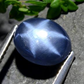 Safira estrela azul natural 4,01ct, corte oval, opaco
