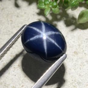 Safira estrela azul natural 3,84ct, corte oval, opaco