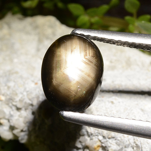 Safira estrela preto natural 2,71ct, corte oval, opaco