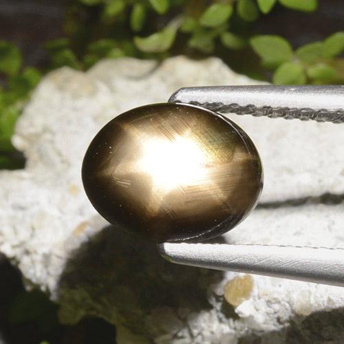 Safira estrela preto natural 2,65ct, corte oval, opaco