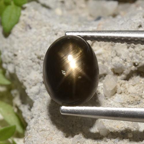 Safira estrela preto natural 3,94ct, corte oval, opaco