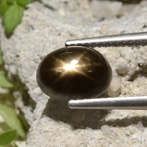 Safira estrela preto natural 3,94ct, corte oval, opaco