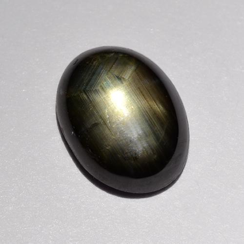 Safira estrela preto natural 1,47ct, corte oval, opaco