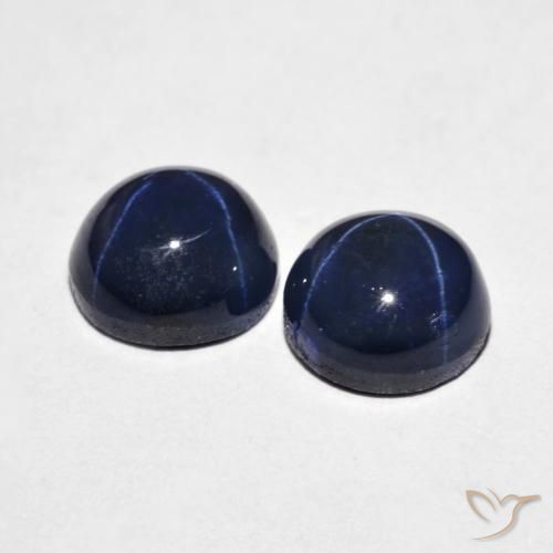 Pedras preciosas de Safira estrela Azul-marinho natural de 4.88 ct, Redondo, Opaco