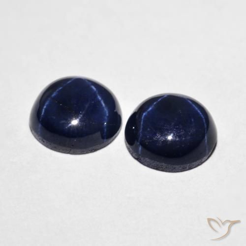 Pedras preciosas de Safira estrela Azul-marinho natural de 4.11 ct, Redondo, Opaco