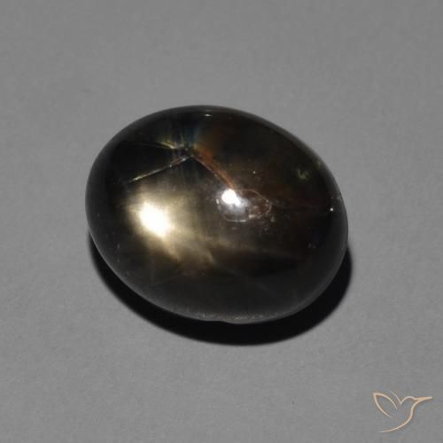 Safira estrela Cinzento Prateado Preto Natural 5.11ct, oval, Opaco