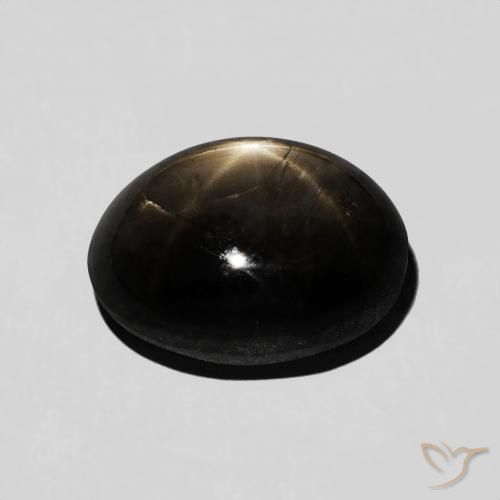 Safira estrela preto natural 6,48ct, corte oval, opaco