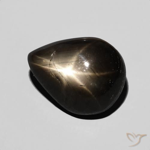 Safira estrela Preto Natural 4.69ct, Formato de pêra, Opaco
