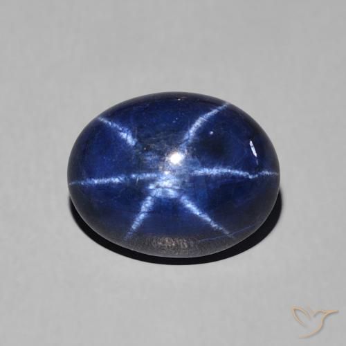 Safira estrela azul natural 3,39ct, corte oval, opaco
