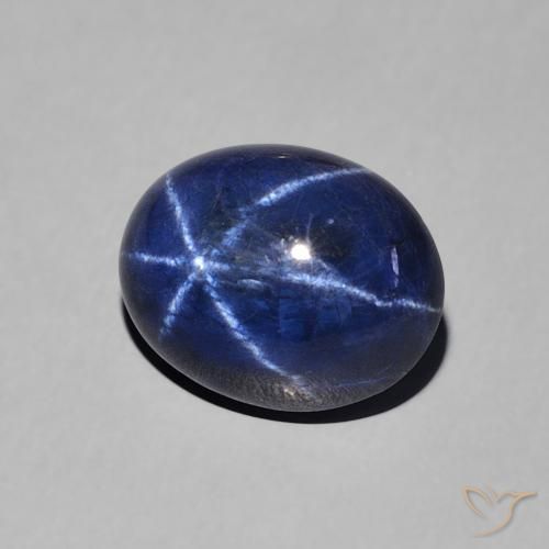 Safira estrela azul natural 3,39ct, corte oval, opaco