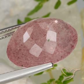 Quartzo Morango vermelho arroxeado Natural 15.43ct, oval, Translúcido