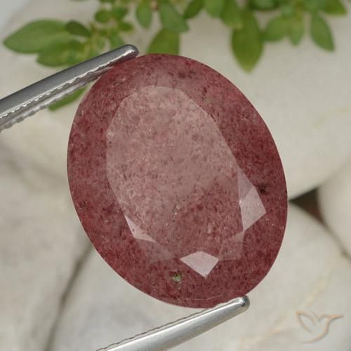 Quartzo Morango vermelho médio Natural 12.44ct, oval, Translúcido