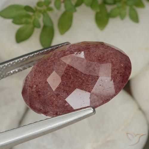 Quartzo Morango vermelho médio Natural 12.44ct, oval, Translúcido