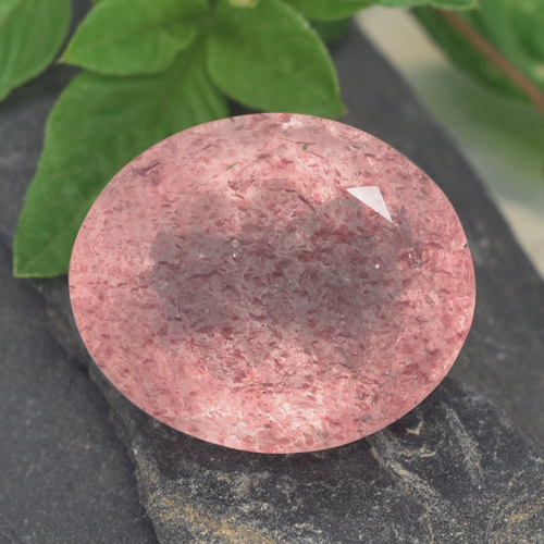 Quartzo morango rosa natural 8,93ct, corte oval, translúcido