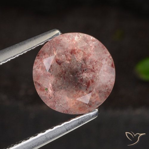 1.63ct Natural Rosa escuro Quartzo Morango, Redondo, Translúcido