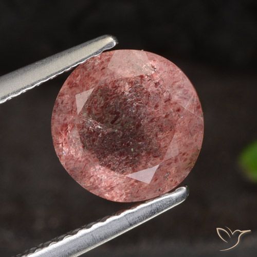 1.98ct Natural Rosa escuro Quartzo Morango, Redondo, Translúcido