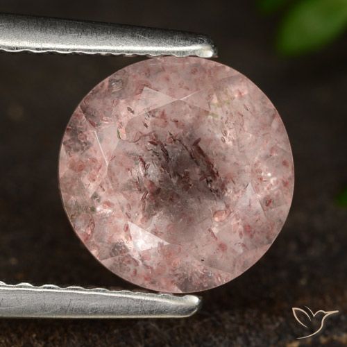 1.97ct Natural Rosa Terroso Quartzo Morango, Redondo, Translúcido