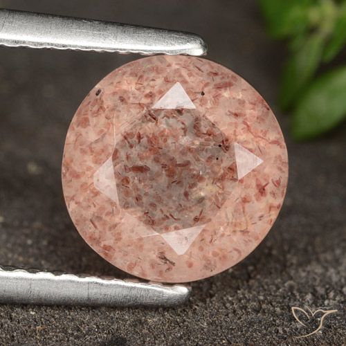 1.75ct Natural Laranja Rosa Quartzo Morango, Redondo, Translúcido