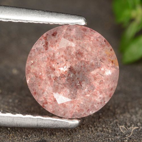 1.73ct Natural Rosa Terroso Quartzo Morango, Redondo, Translúcido