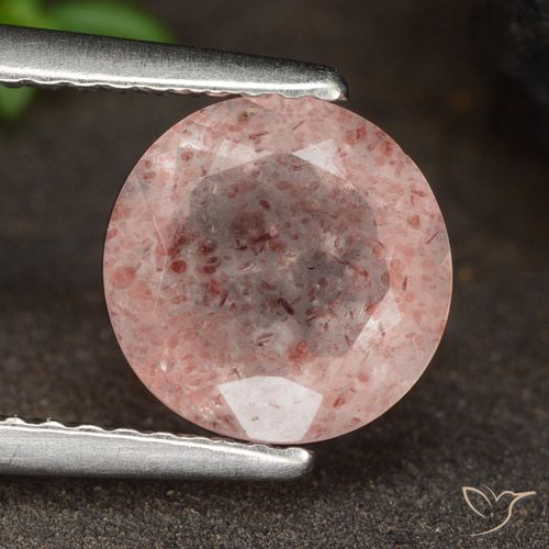 1.78ct Natural Rosa Terroso Quartzo Morango, Redondo, Translúcido